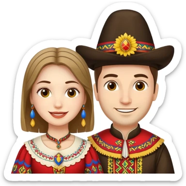 An woman dressed in a national Romanian costume and a men right next to her dressed in a Romanian national costume sticker