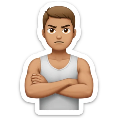 Guy crossing his arms hands around his neck mad sticker