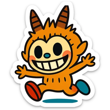 Labubu character icon in a vibrant cartoon style, bright colors, dynamic, simple background sticker