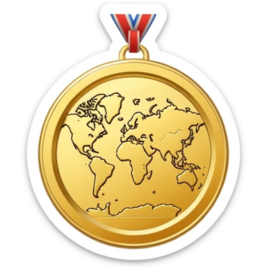 a gold medal with a map engraved on it sticker