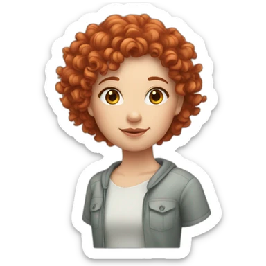 Red curly haired white girl with love sticker