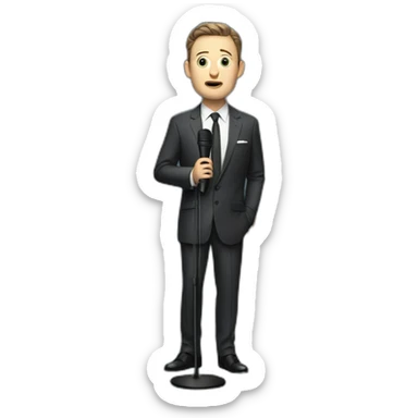 tim robinson in suit singing into microphone on stand (full body, ios17, somber) sticker