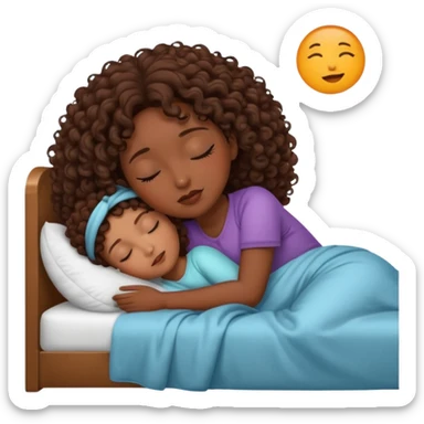 Chica morena con cabello crespo castaño dormida en cama sticker