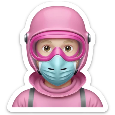 man in pink protection clothes with full-faced pink mask covered whole face sticker