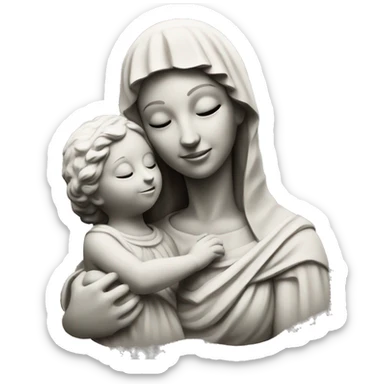 a stone statue of mary and child sticker