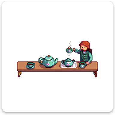 Traditional Chinese tea ceremony with teapot, cups, and person serving tea sticker