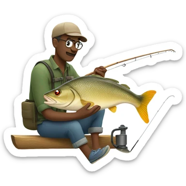 Man fishing with big fish sticker