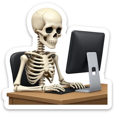 Skeleton working with his head on his desk sticker