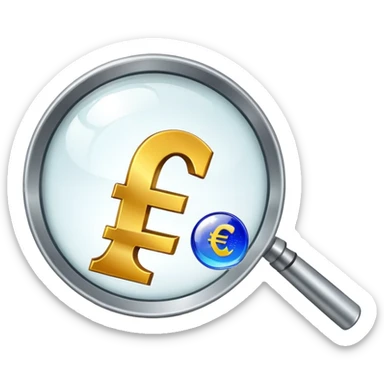 magnifying glass examining euro price chart with € symbol sticker
