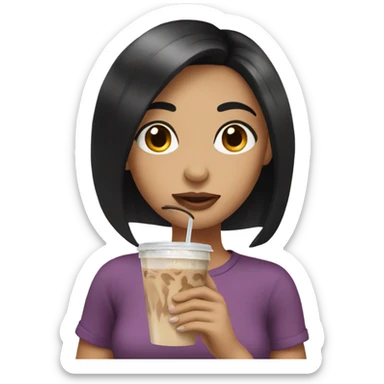 Girl with black hair drinking iced coffee sticker