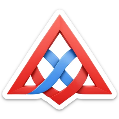 A red triangle on left, and a blue square on right. A center gray circular shape links the red triangle and blue square. The interlocking shapes form a design resembling the number 8 or an infinity symbol. sticker