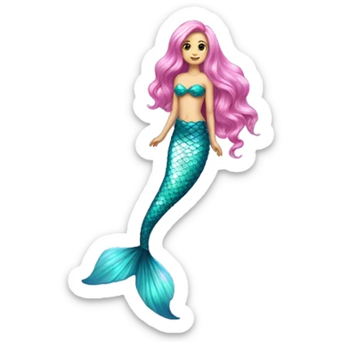 Iridescent mermaid tail full body long hair pink sticker