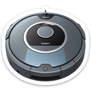 robot vacuum cleaner, simple, round, metallic, minimal details sticker