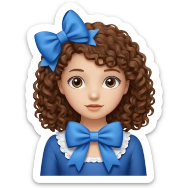 girl with curly hair blue bow sticker