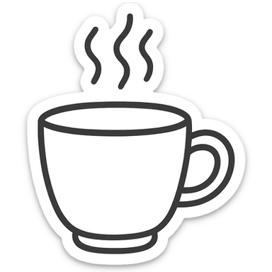 hand-drawn outlined icon of a coffee cup, black outlines, no fill, no color sticker