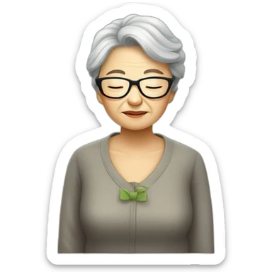 Chinese senior lady wear glasses looks sleepy sticker