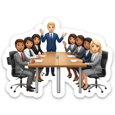 saying goodbye a group of coworkers in meeting room in long rectangular table sticker