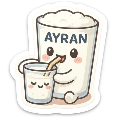 a humorous and cute scene of a glass of ayran drinking another glass of ayran sticker