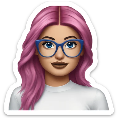 Photo Realistic kylie jenner stylish pink hair BLUE eyes and glasses dress sticker
