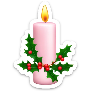 pale pink christmas candle with holly with words Merry Christmas  sticker
