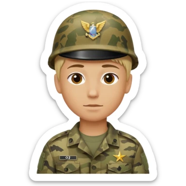 a soldier with short blonde hair in camo male sticker