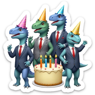 office dinosaurs in office suits celebrating birthday sticker