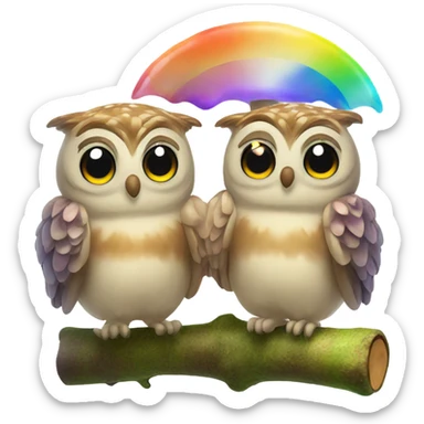 Two owls excited with 20 rainbow mushrooms  sticker