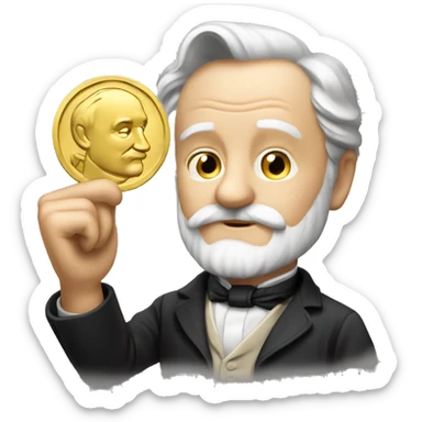 Victor Hugo holding a gold coin in his hand sticker