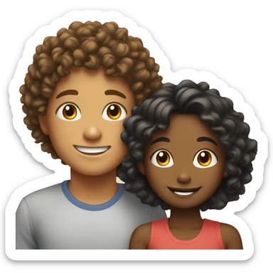 happy girl with curly hair and boy indoors sticker