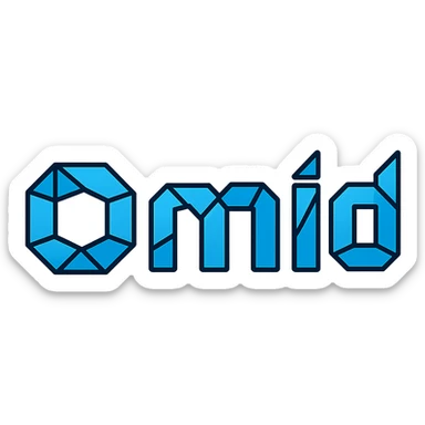 Change the text to all uppercase: 'OMID'. Keep the geometric icon style with sharp angles, abstract and tech-inspired, suitable for a startup, with no background. sticker