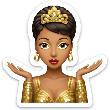 Josephine Baker with dark brown hair, gold outfit sticker