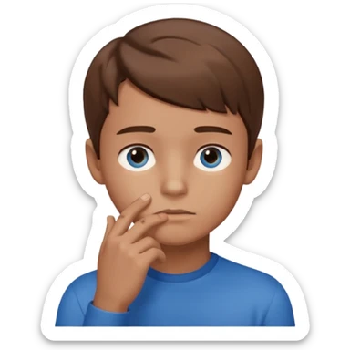 boy thinking with one hand on his chin sticker