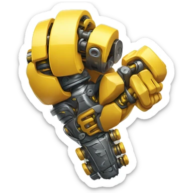 Flexing yellow mechanical cyborg bicep with shocks attached to arm sticker