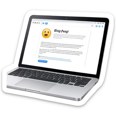 Create an emoji representing blogging as a form of content creation. The design should feature a laptop or desktop computer with an open blog page on the screen, showing visible text, photo or graphic. Do not include any emojis or smiley faces. Make the background transparent. sticker