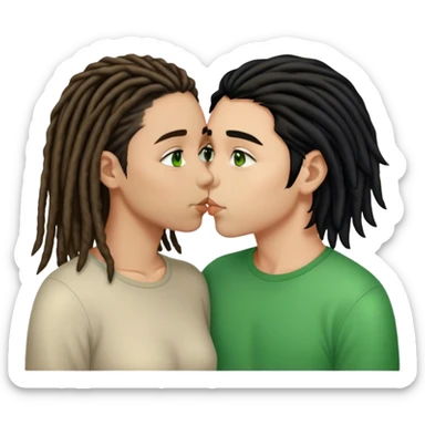 couple kissing. boy light skinned, short brown dreads, and green eyes. the girl is light skinned, straight black hair, and brown eyes sticker