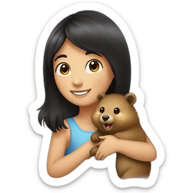 happy-girl-who-is-black-hair-and-hugging-happy-quokka sticker