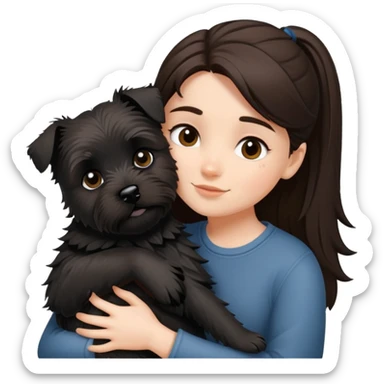Brunette girl with black cairn terrier hug sticker