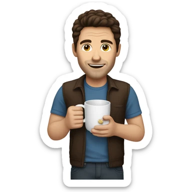 white man with dark brown hair and a coffee mug in his hand sticker