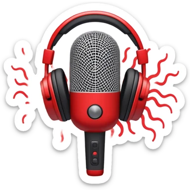 Create a dynamic and energetic emoji that represents beatboxing. The design should feature a stylized microphone with sound waves emanating from it, symbolizing vocal percussion and rhythm. Add elements like headphones or a subtle speaker to emphasize the music production aspect. Use bold colors like black, white, and red to convey the intensity and creativity of beatboxing. The background should be transparent. sticker