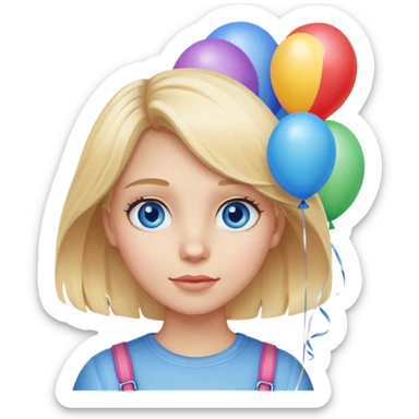 Blonde girl blue eyes with balloons sticker