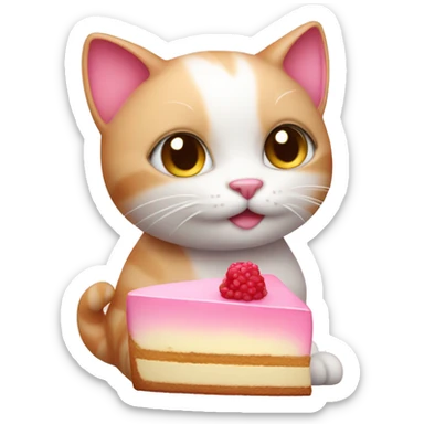 cute pink cat holding a cheesecake sticker