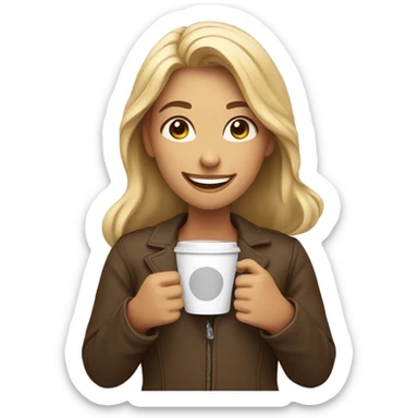 smiling girl with coffee cup sticker