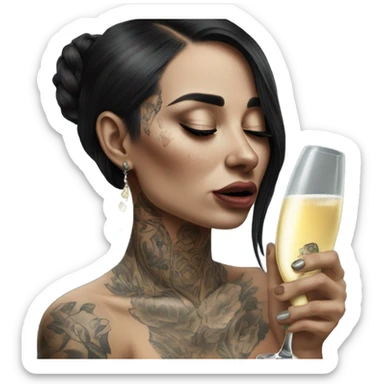 Hyper Realistic Beautiful tattooed woman crying sadly holding champagne  sticker
