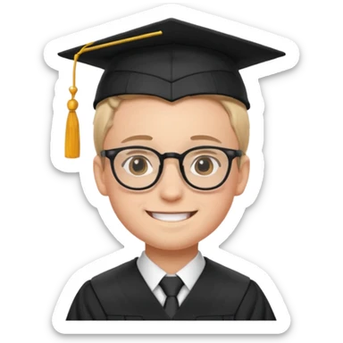 boy with glasses in graduation suit sticker