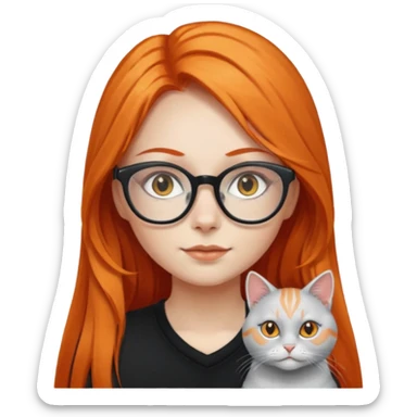 girl with very long orange hair, and silver cat-eyed glasses. Black clothes sticker