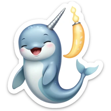 Cinematic Cute Yawning Cute Narwhal Portrait Emoji, Head tilted slightly with a dramatic, wide-open yawn, showcasing a streamlined, elegant body with a gracefully curling tusk and sleepy, half-closed eyes, Simplified yet irresistibly adorable features, highly detailed, glowing with a soft, cozy oceanic glow, high shine, relaxed yet expressive, stylized with a hint of whimsical marine ease, soft glowing outline, capturing the essence of a drowsy yet affectionate cute narwhal that appears ready to stretch and yawn its way out of the screen! sticker