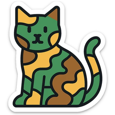 camouflage cat, lineal color icon with black outlines sticker