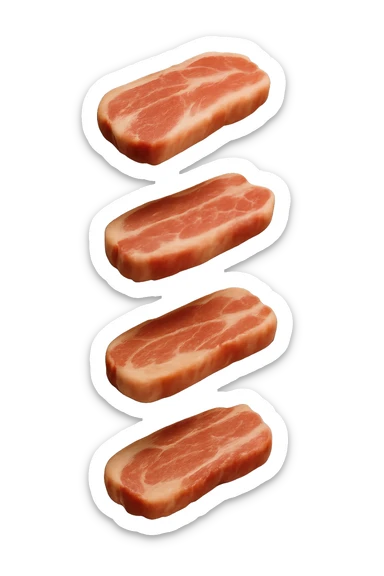 emoji stile iphone in 3d di fette di carne che cadono verticalmente dall'alto, iperrealistico 4k sticker