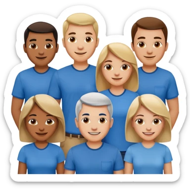 CREA UN EMOJI DE 7 PERSONAS HOMBRES Y MUJERES, CON CAMISA AZUL SOLO 7 SIETE PERSONAS sticker