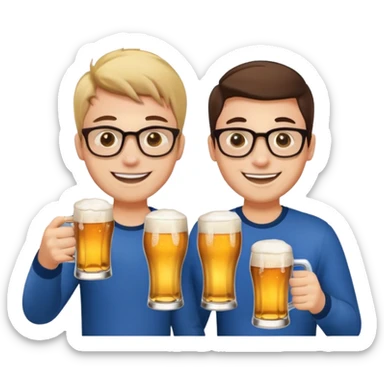 Two young guys holding a glass of beer in their hand and clinking glasses of beer sticker